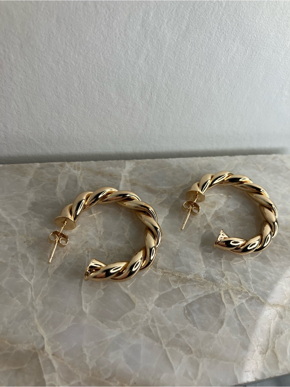 14k Gold plated Large Twisted Hoop Earrings - Picture 2 of 7